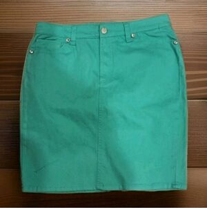 Nine West Jeans Pistachio Green Denim Skirt Size 10/30 Rhinestone Pockets 20inch